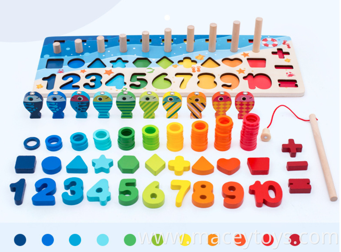 Magnetic fishing game color digital shape logarithmic plate wooden toy block education toys